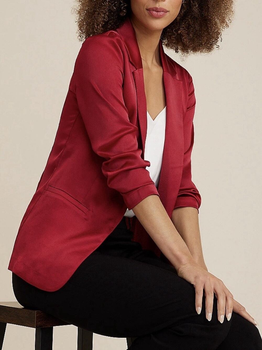 Maurices NWT Versa Satin Lightweight Blazer Jacket Sz M Maroon Red